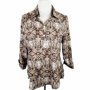 WESTBOUND Brown White Pullover Blouse L